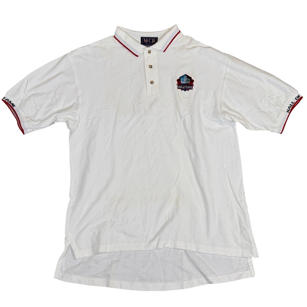 Vintage MCB Pro Football Hall of Fame Polo Shirt White Mens Large Made in USA